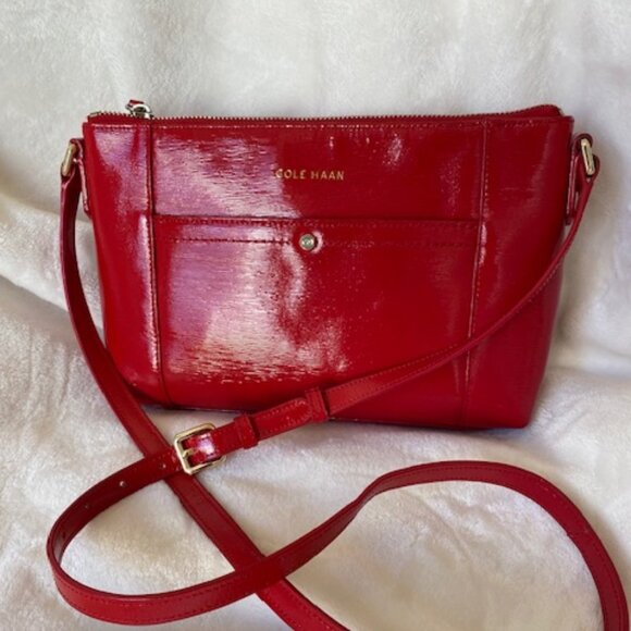 Cole Haan Red Patent Textured Leather Crossbody Purse - Picture 2 of 16